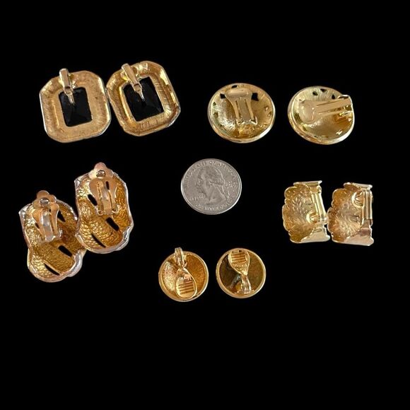 Vintage 90’s Gold Clip On Earrings Lot - Picture 5 of 6